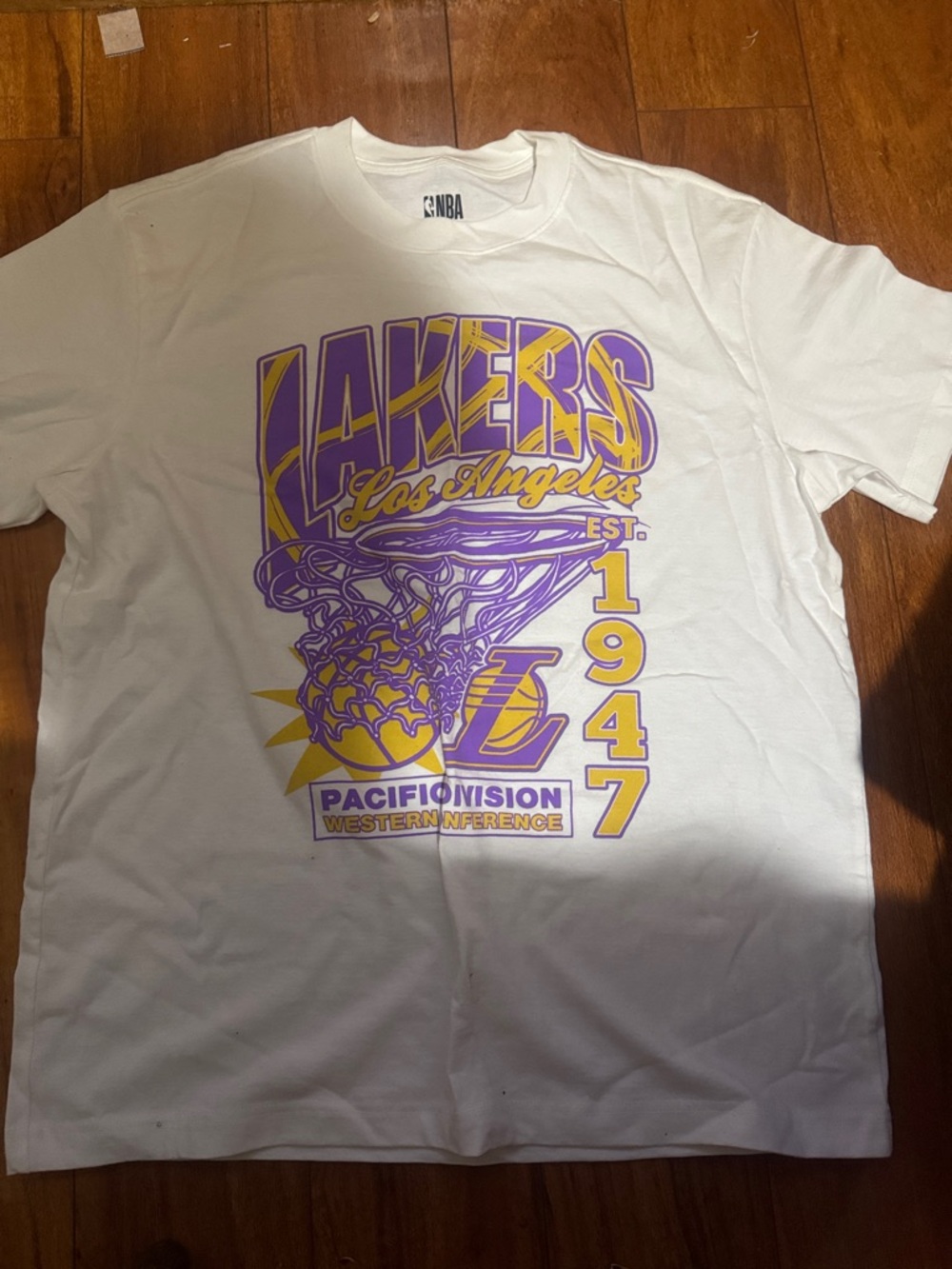 NBA Los Angeles Lakers White Tee with Purple & Gold Graphic